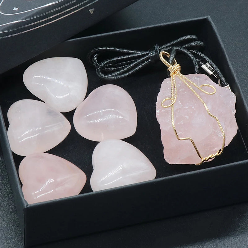 Rose Quartz Love Heart Ornament Silk Necklace Craft