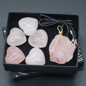 Rose Quartz Love Heart Ornament Silk Necklace Craft