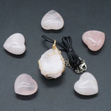 Rose Quartz Love Heart Ornament Silk Necklace Craft