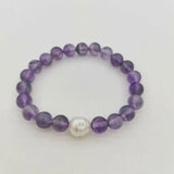 Amethyst Bracelet Pearl Gemstones Elastic Bohemian Bracelet Gift Jewelry