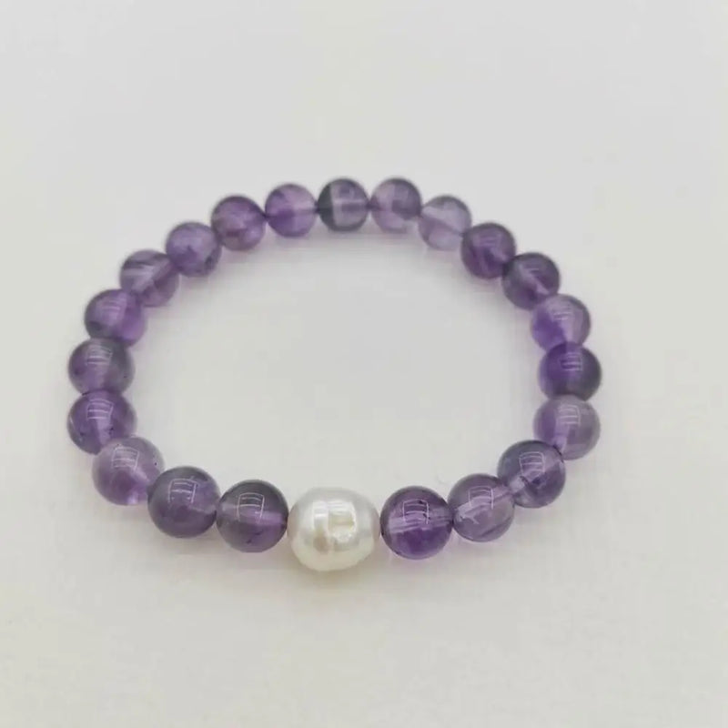 Amethyst Bracelet Pearl Gemstones Elastic Bohemian Bracelet Gift Jewelry