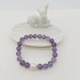 Amethyst Bracelet Pearl Gemstones Elastic Bohemian Bracelet Gift Jewelry