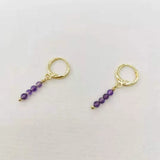 Genuine Amethyst Earrings 14K Filled Hoops Dangle Purple Gemstones