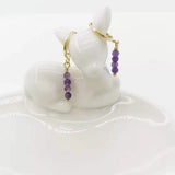 Genuine Amethyst Earrings 14K Filled Hoops Dangle Purple Gemstones