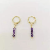 Genuine Amethyst Earrings 14K Filled Hoops Dangle Purple Gemstones