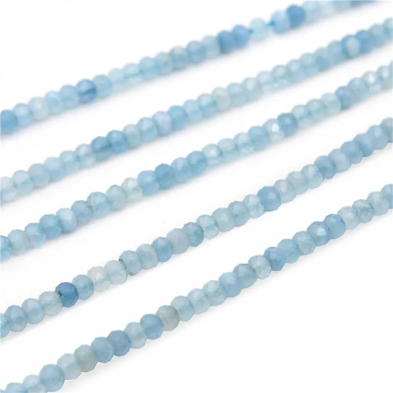 Natural Stone Faceted Aquamarine Beads 2x3/3x4mm Jewelry Craft Material