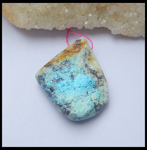 Geometric Chrysocolla Necklace Pendant Bead, Natural Stone, 42x31x12mm