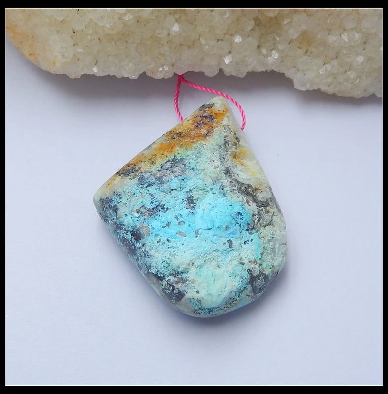 Geometric Chrysocolla Necklace Pendant Bead, Natural Stone, 42x31x12mm