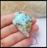 Geometric Chrysocolla Necklace Pendant Bead, Natural Stone, 42x31x12mm