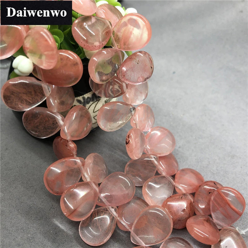 Natural Stone Glass Cherry Quartz Water Drop DIY Pendant Earring Jewelry