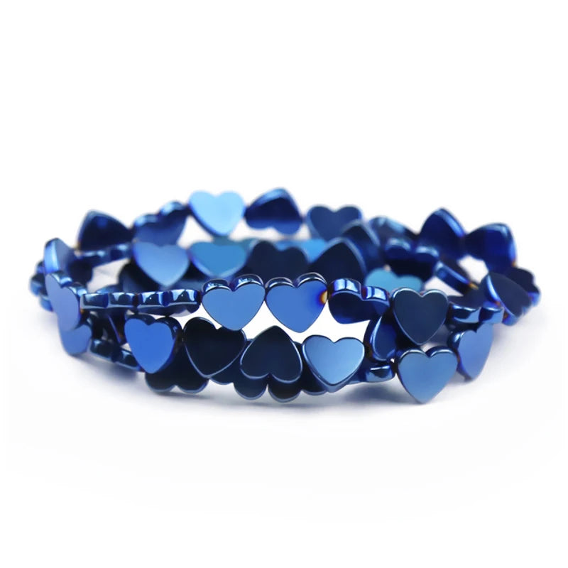Blue Black Peach Hearts Hematite Spacer Beads 6/8mm