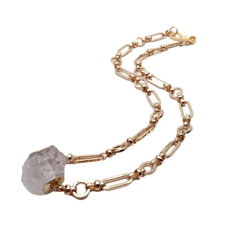Natural Stone Plated Chain 18x21mm Raw Pendant Chokers Necklace