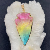 Natural Stone Plated Crystal Necklace Pendant Arrow Shaped Charm Jewelry