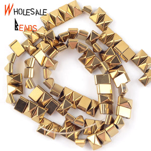 Natural Stone Plated Double Hole Pyramid Hematite Spacer Beads