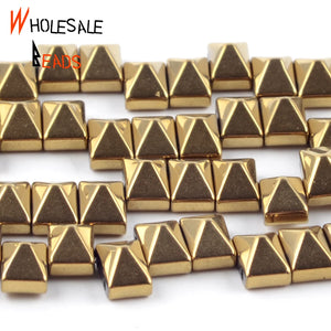 Natural Stone Plated Double Hole Pyramid Hematite Spacer Beads