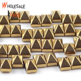 Natural Stone Plated Double Hole Pyramid Hematite Spacer Beads