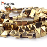 Natural Stone Plated Double Hole Pyramid Hematite Spacer Beads