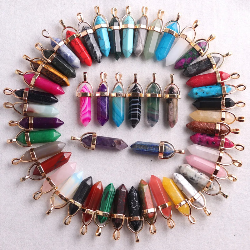 Natural Stone Hexagonal Prism Charms Pendants for DIY Jewelry Making