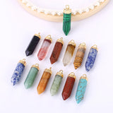 Natural Stone Hexagonal Prism Charms Pendants