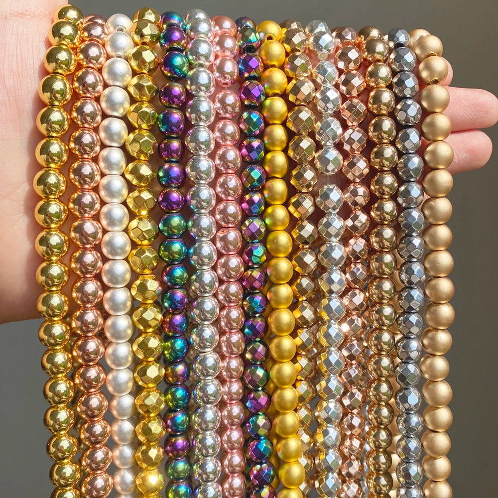 Silver Hematite Round Loose Beads Jewelry Making DIY 15''