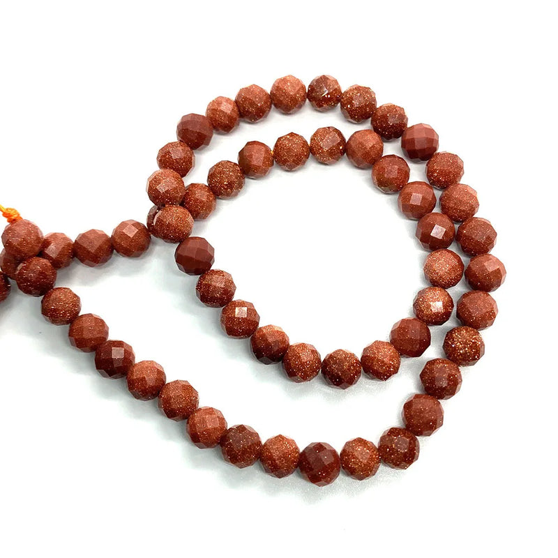 Golden Sandstone Necklace Bead 6mm Faceted Round Charms Beads