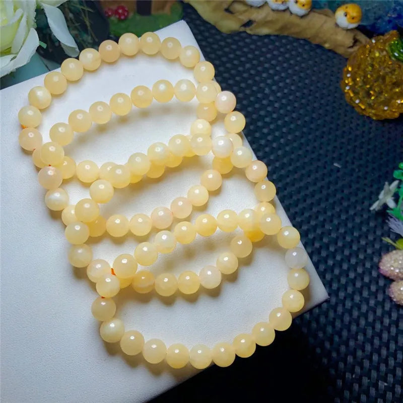 Golden Yellow Stone Bead Bracelet Vintage Charm Round Chain Bracelet Jewelry