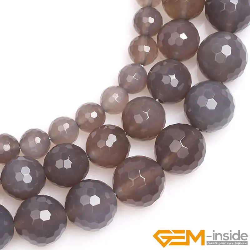 Natural Gray Agates Round Bead 15 inch Strand DIY Bracelet Beads 8mm 12mm 14mm