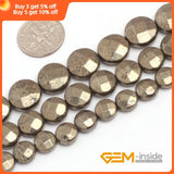 Gray Irony Pyrite Flower Coin Bead Strand 15 Inch