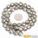 Gray Irony Pyrite Flower Coin Bead Strand 15 Inch