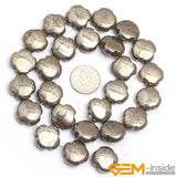 Gray Irony Pyrite Flower Coin Bead Strand 15 Inch