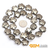 Gray Irony Pyrite Flower Coin Bead Strand 15 Inch