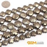 Gray Irony Pyrite Flower Coin Bead Strand 15 Inch