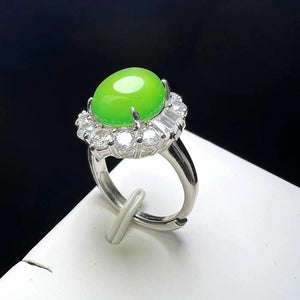 Green Agate Charm Ring Zircon Copper Stone Rings Women