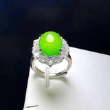 Green Agate Charm Ring Zircon Copper Stone Rings Women