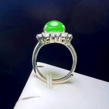 Green Agate Charm Ring Zircon Copper Stone Rings Women
