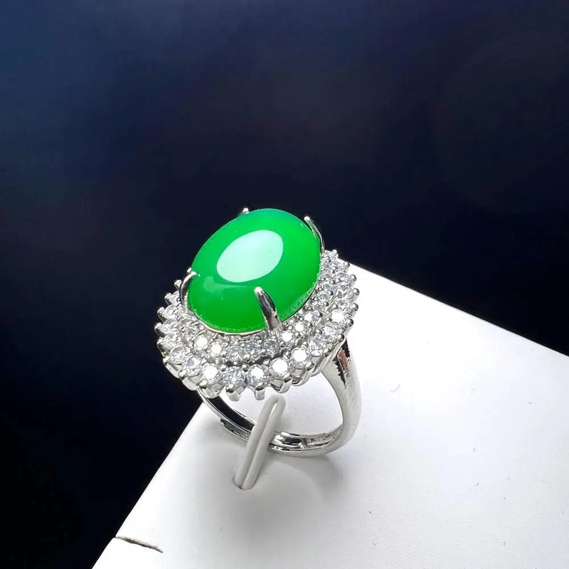 Green Agate Finger Ring Charm Rings Adjustable Oval Copper Stone Rings