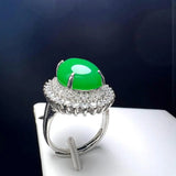 Green Agate Finger Ring Charm Rings Adjustable Oval Copper Stone Rings