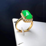 Green Agate Finger Ring Charm Rings Adjustable Copper Gem Stone Rings