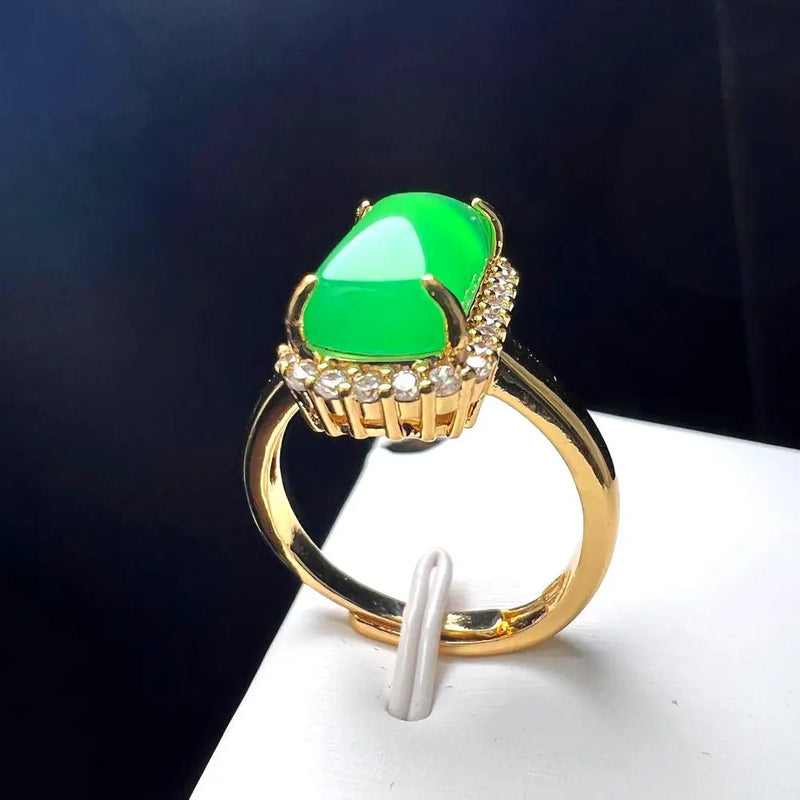 Green Agate Finger Ring Charm Rings Adjustable Copper Gem Stone Rings