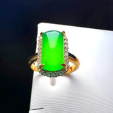 Green Agate Finger Ring Charm Rings Adjustable Copper Gem Stone Rings