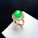 Green Agate Finger Ring Charm Adjustable Zircon Gem Stone Ring For Women