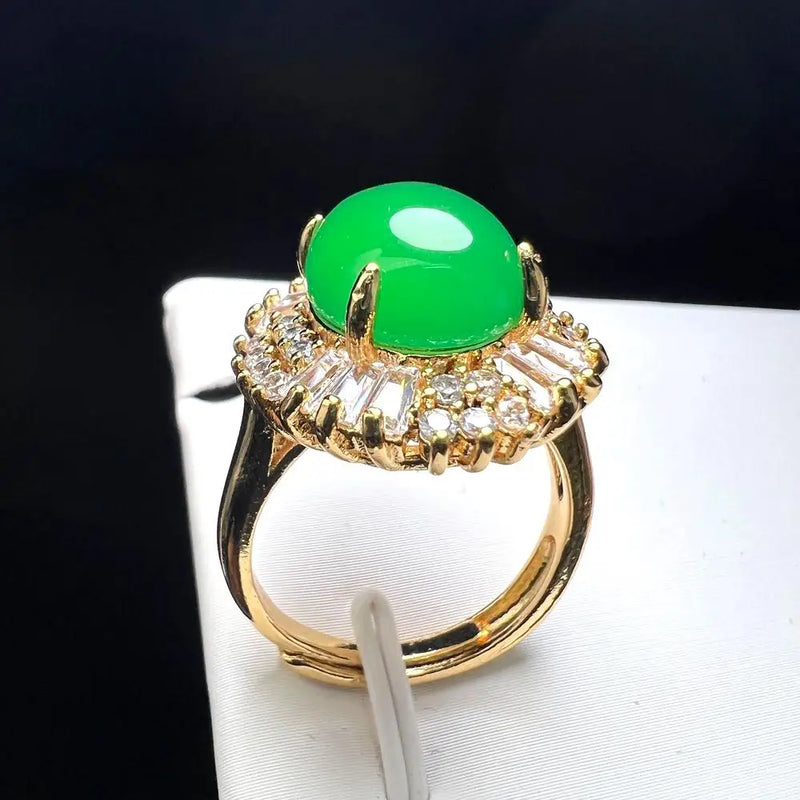 Green Agate Finger Ring Charm Adjustable Zircon Gem Stone Ring For Women