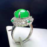 Green Agate Finger Ring Charm Ring Adjustable Zircon Stone Ring for Women