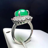 Green Agate Finger Ring Charm Ring Adjustable Zircon Stone Ring for Women