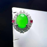 Green Agate Finger Ring Charm Ring Adjustable Zircon Stone Ring for Women