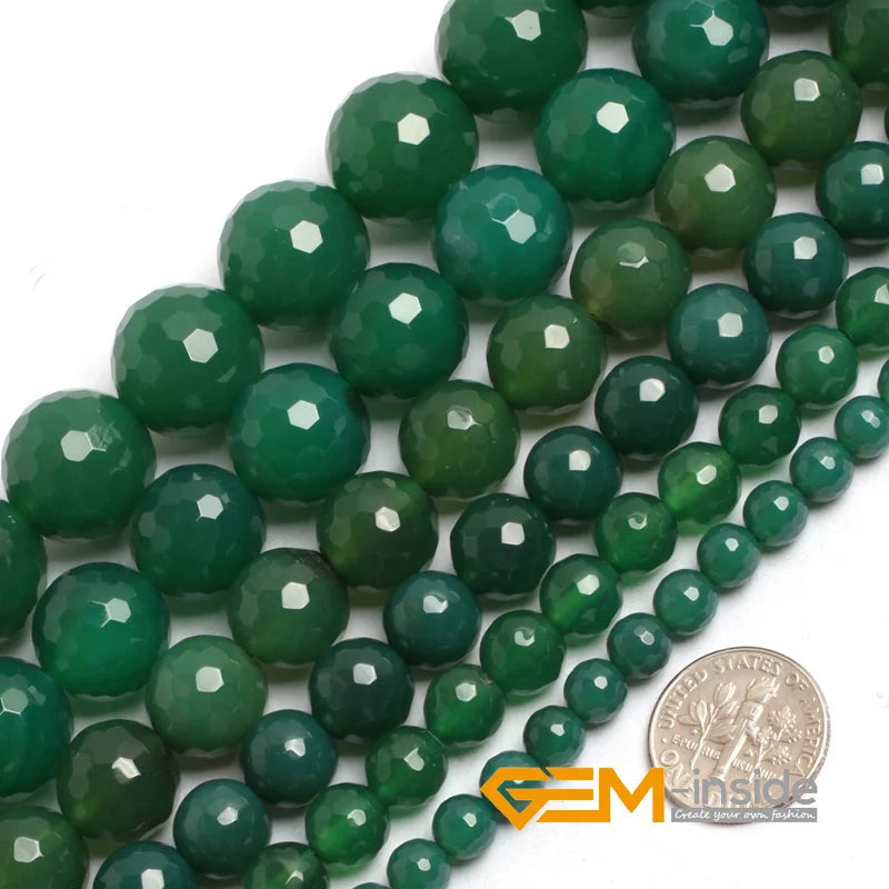 Green Agate Faceted Round Beads 15 inch Strand 6mm 8mm 10mm