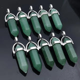 Green Aventurine Crystal Pendant Pendulum Hexagon Pillar Bullet Shape Charms