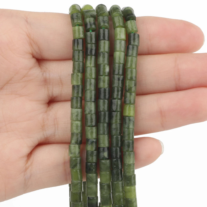 Green Canadian Jades Beads Cylinder 4x4mm Spacer Beads 15inches