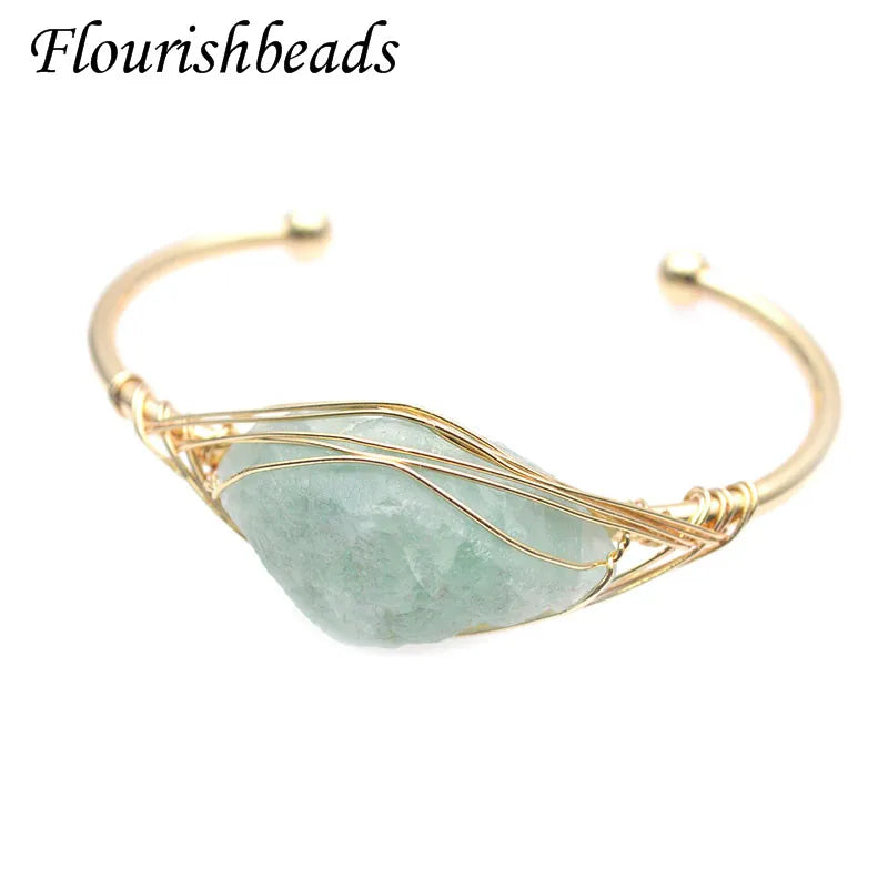 Green Flourite Cuff Bracelet Raw Crystal Quartz Bangle Women Jewelry Gift