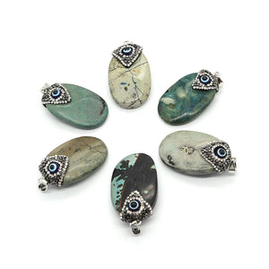 Green Hainan Pine Pendant Set with Evil Eye Quartz for Jewelry Making DIY